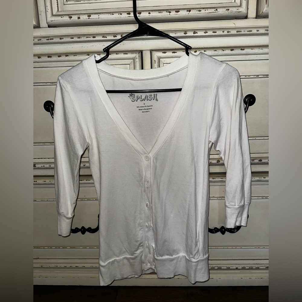 Splash White V-Neck Cardigan